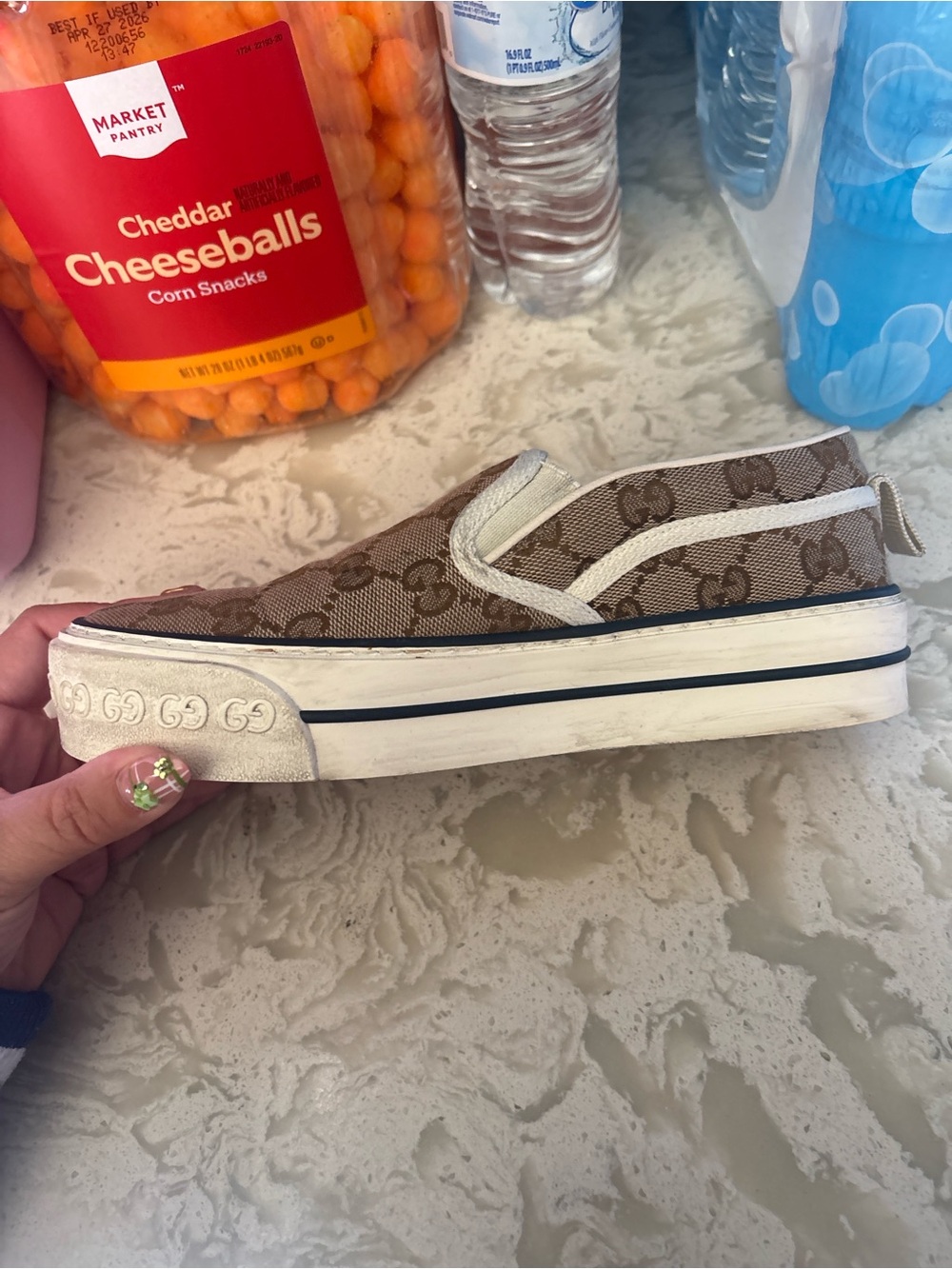 Gucci Beige/Brown Monogram Slip-On Sneaker - Picture 3 of 4